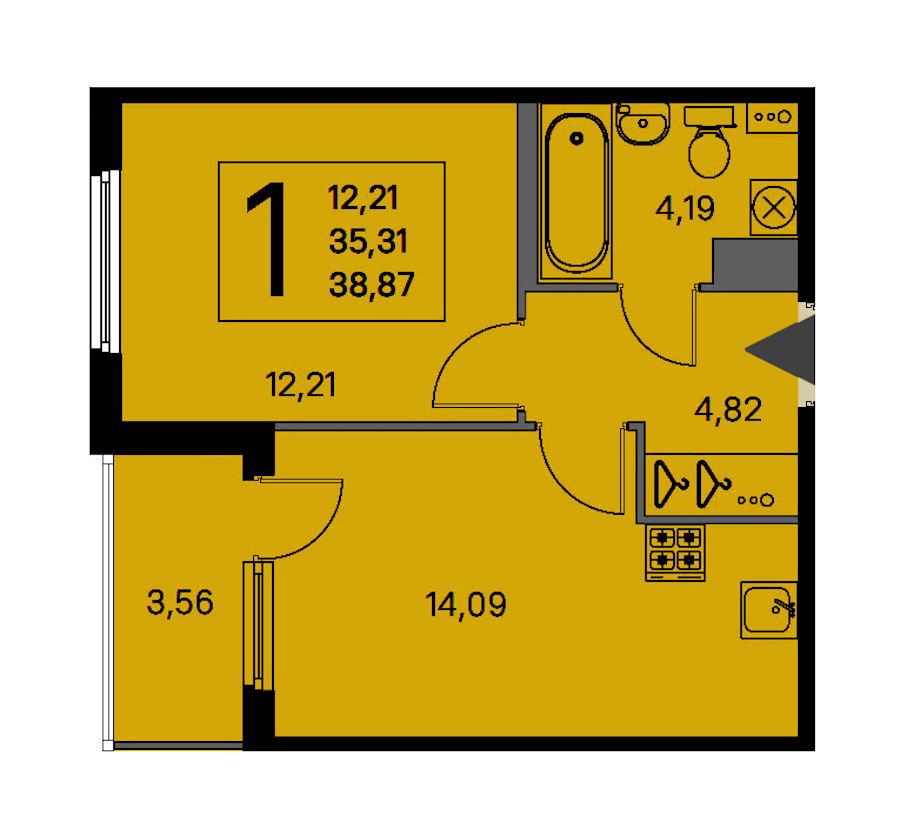 1-комнатная квартира 35.31 м², 4/4 эт., ЖК «Любоград в Стрельне»